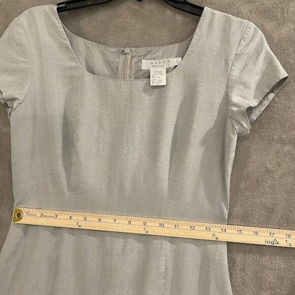 Raw Silk Tweeds Dress Womens 6P Gray Short Sleeve Fitted Sheath Petites Classic - Picture 5 of 13